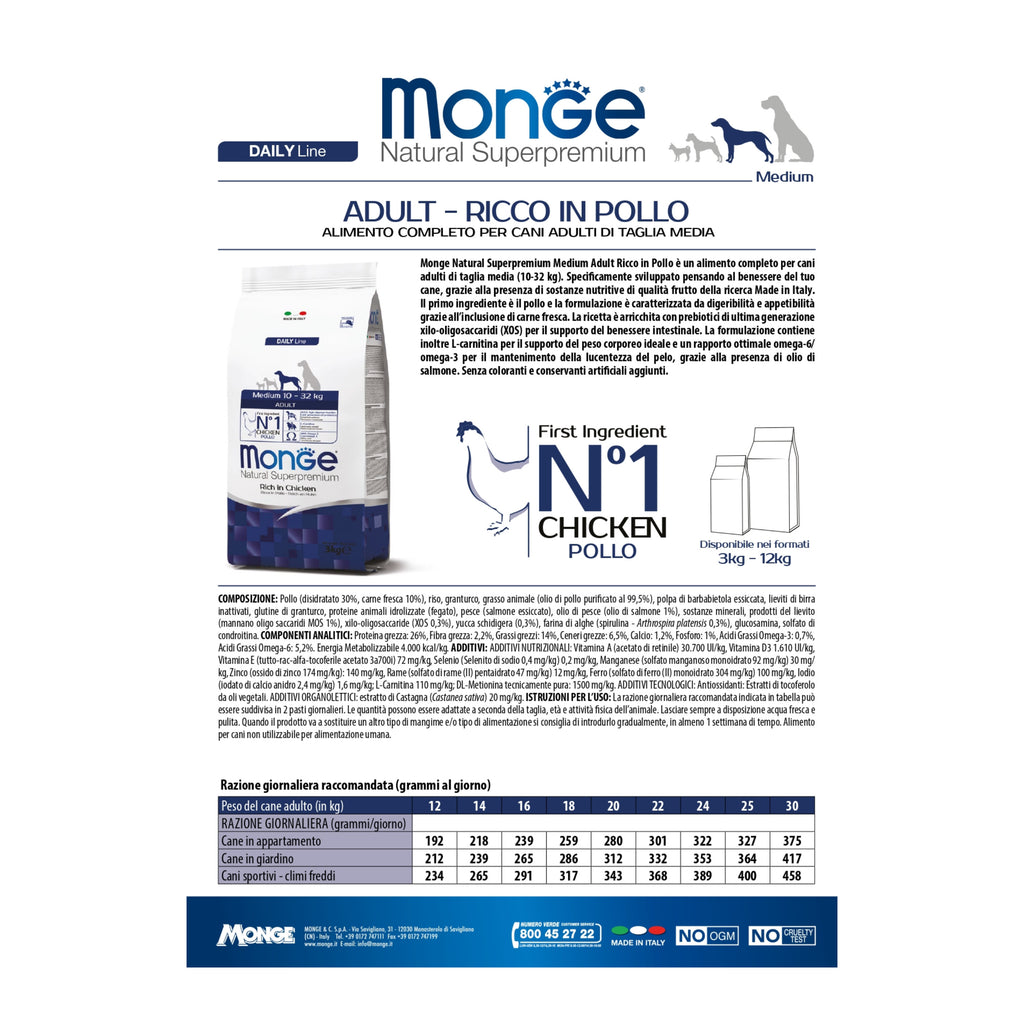 Monge Natural Superpremium Medium Adult Ricco in Pollo