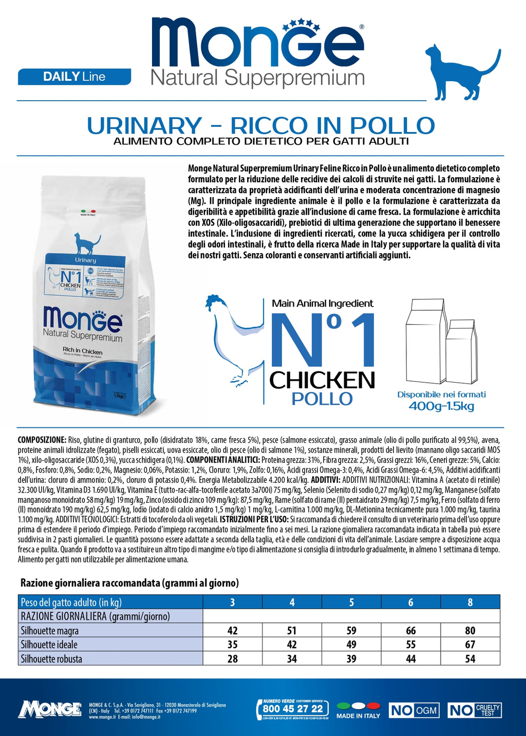 Monge Natural Superpremium Urinary Ricco in Pollo
