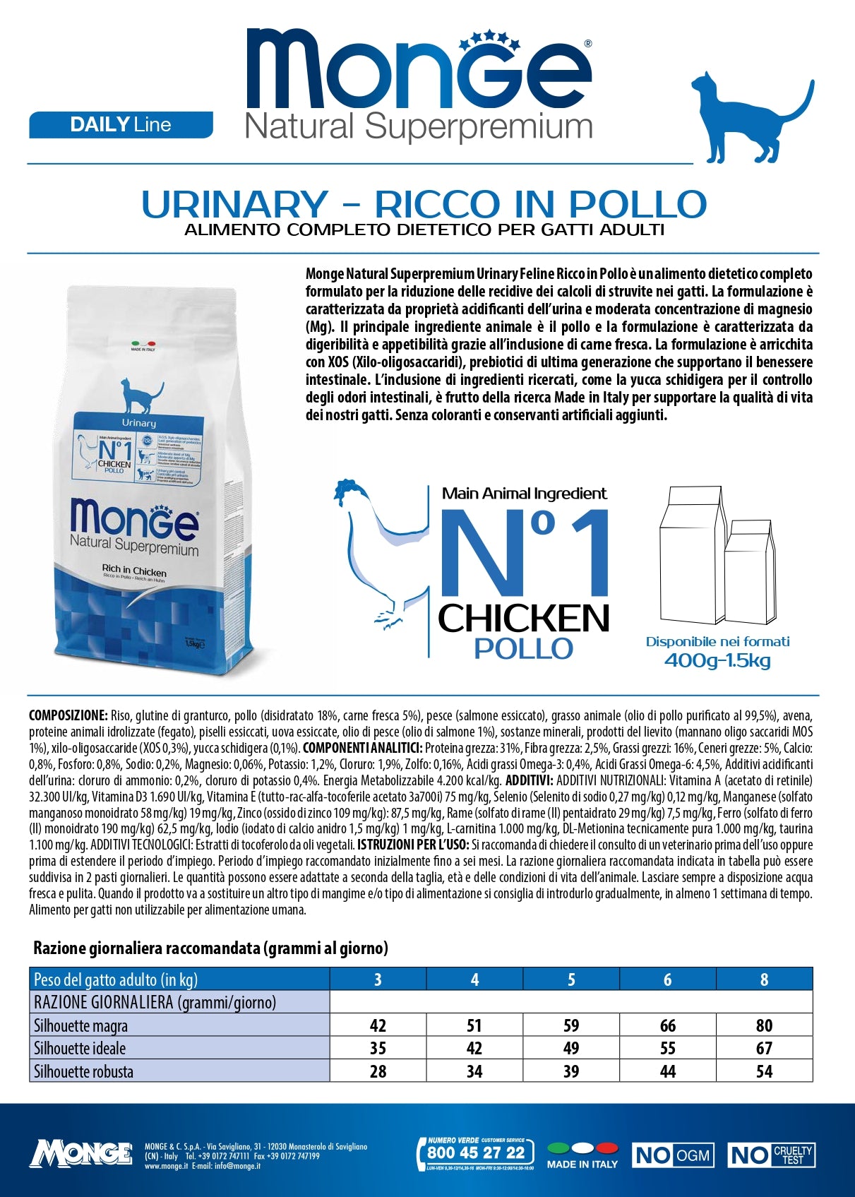 Monge Natural Superpremium Urinary Ricco in Pollo