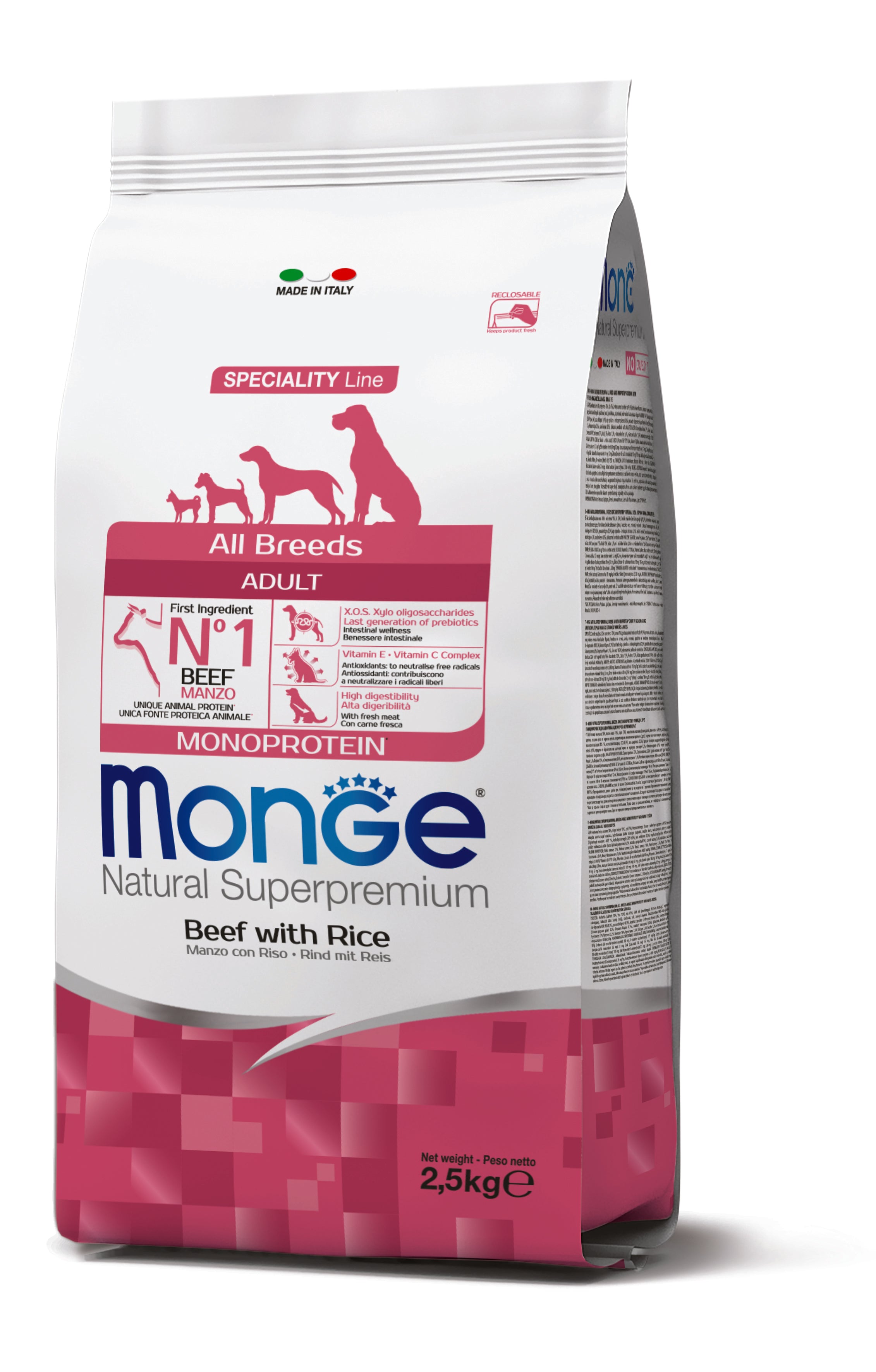 Monge Natural Superpremium All Breeds Adult Monoprotein Manzo con Riso