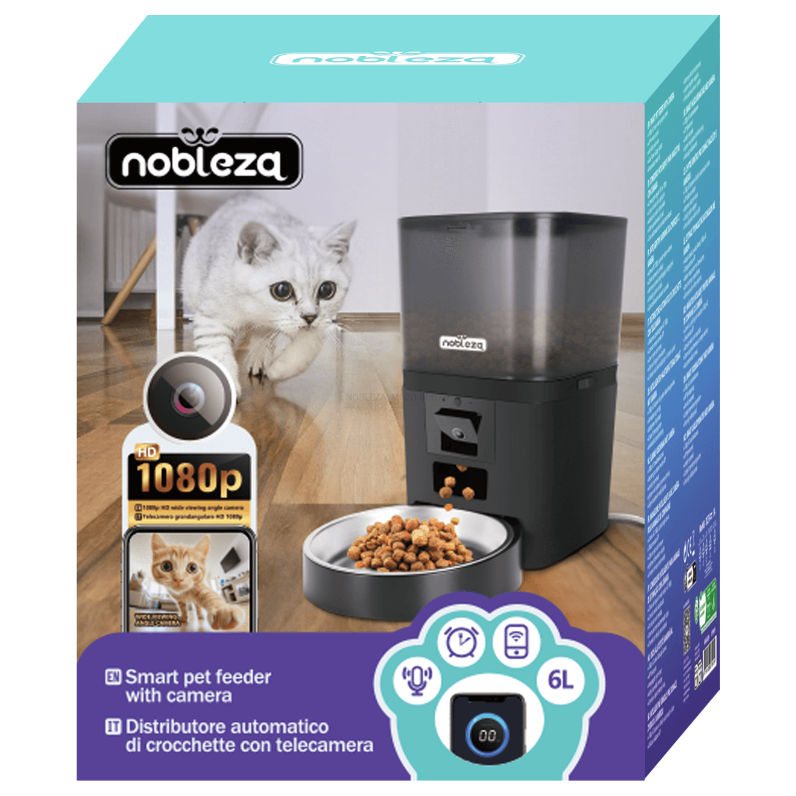 Nobleza Distributore di Crocchette Automatico con Telecamera Smart 6L