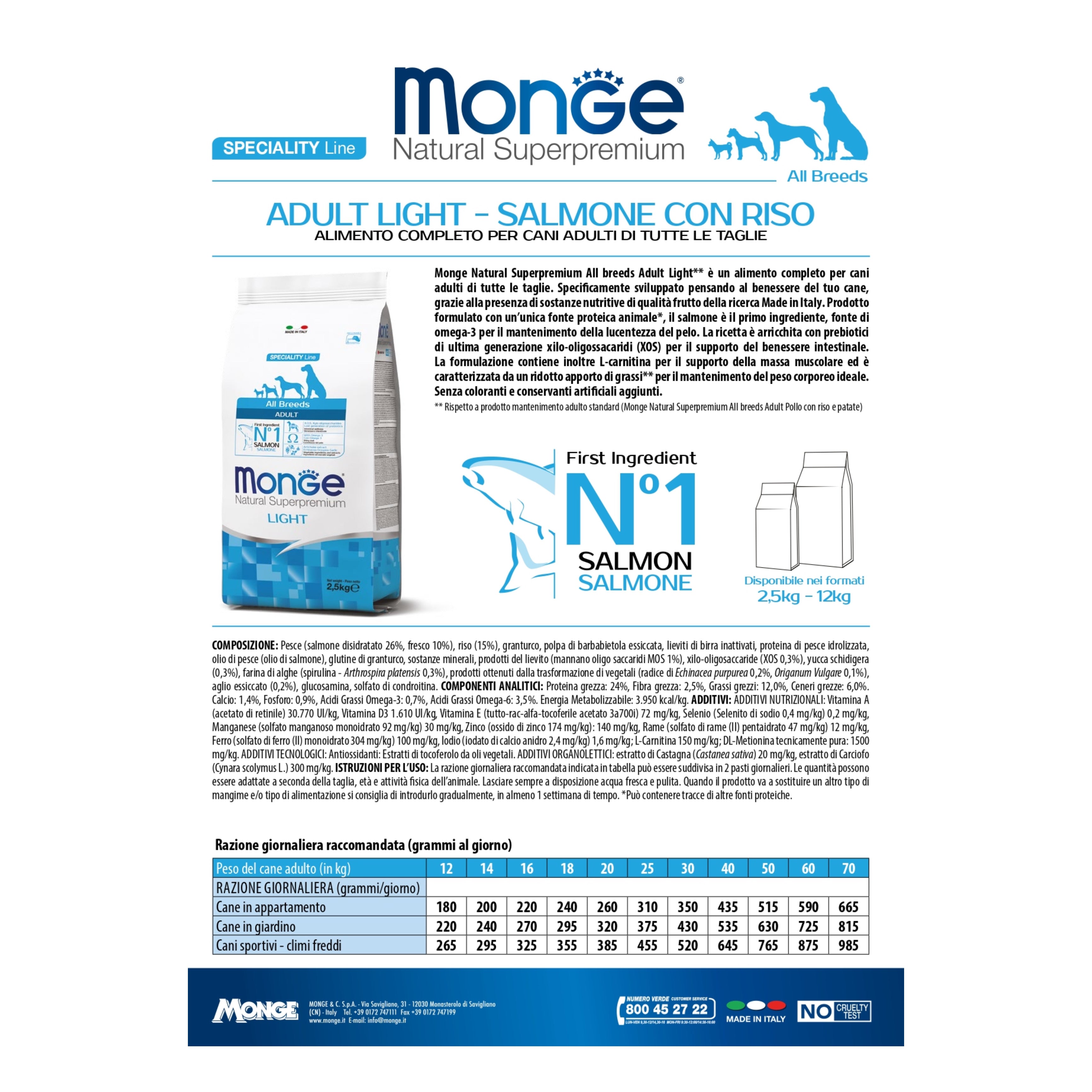 Monge Natural Superpremium All Breeds Adult Light Salmone con Riso