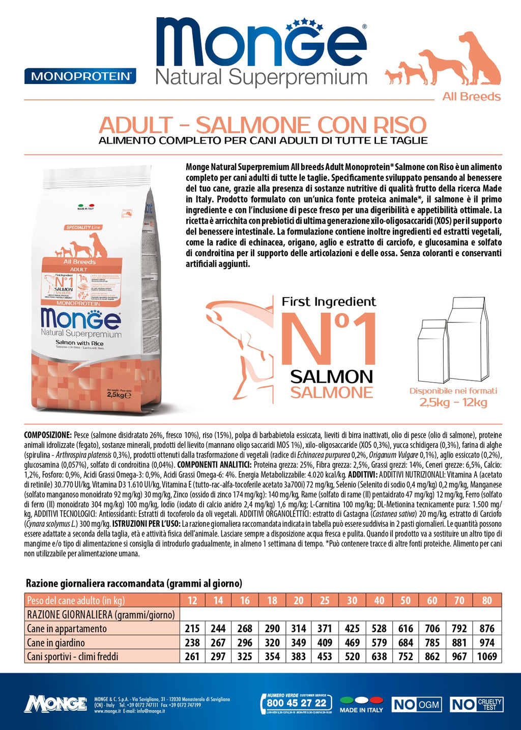 Monge Natural Superpremium All Breeds Adult Monoprotein Salmone con Riso