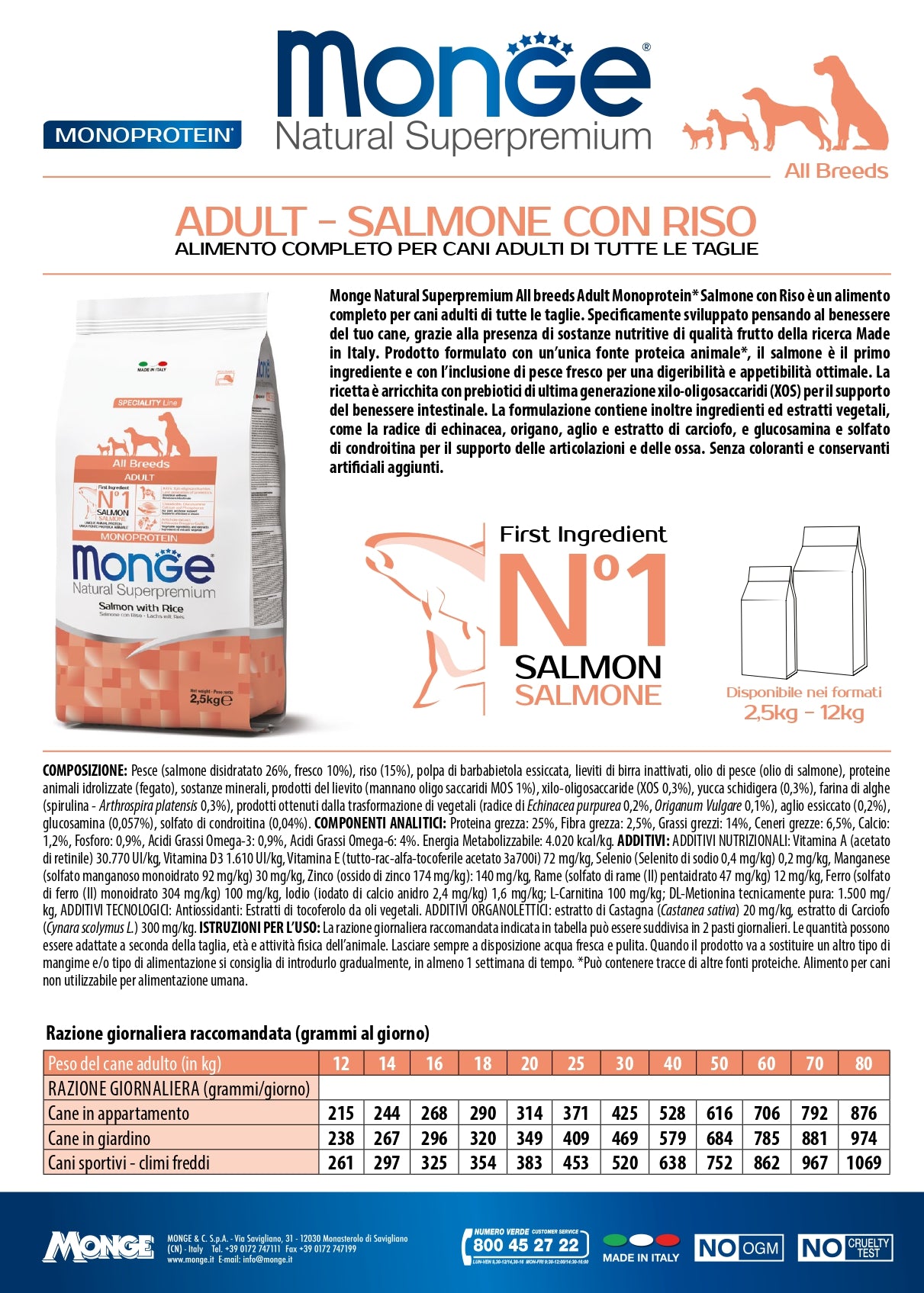 Monge Natural Superpremium All Breeds Adult Monoprotein Salmone con Riso