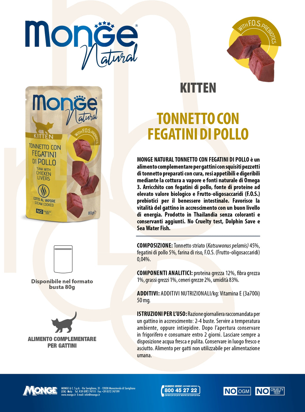 Monge Natural Kitten Tonnetto con Fegatini di Pollo 24x80g
