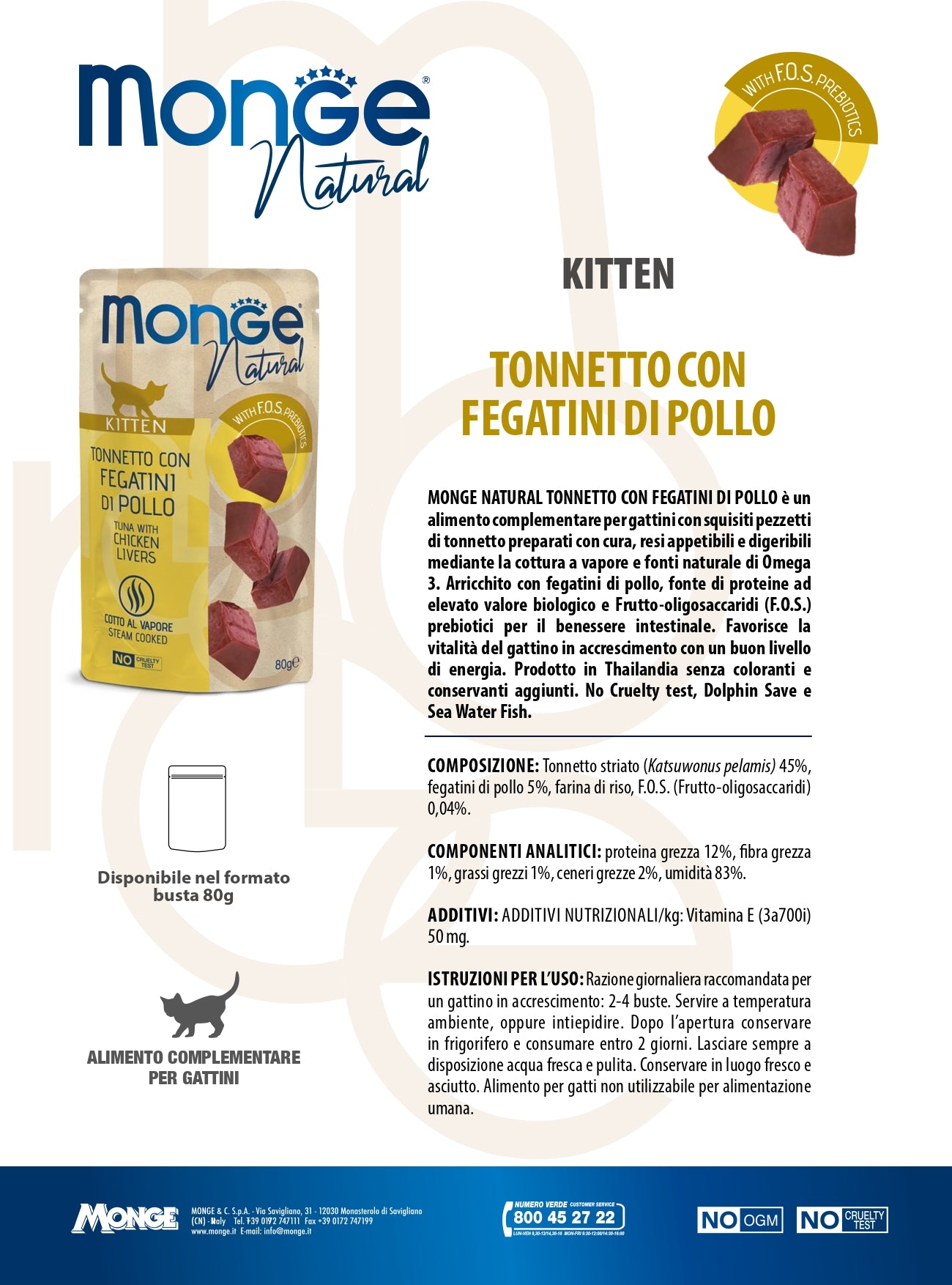 Monge Natural Kitten Tonnetto con Fegatini di Pollo 24x80g