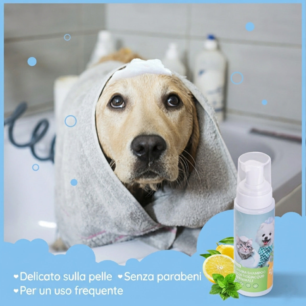 Nobleza Shampoo Secco Limone e Vaniglia per Cani, Gatti e Conigli 250ml