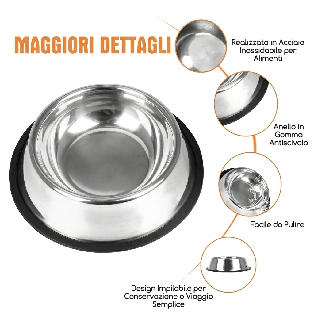 Nobleza 2 Ciotole Antiscivolo Acciaio Inox