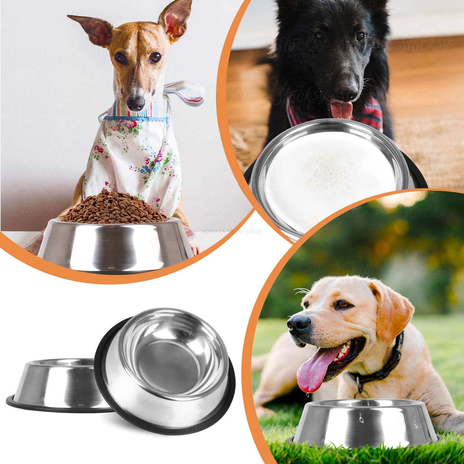 Nobleza 2 Ciotole Antiscivolo Acciaio Inox